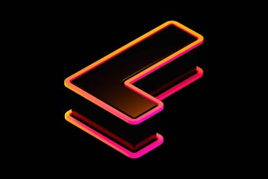 Renkli neon efektli siyah renkte 3D izometrik L harfi. 3B canlı görüntüleme yazı tipi poster, web, reklam ve modern tasarım projeleri için uygundur.