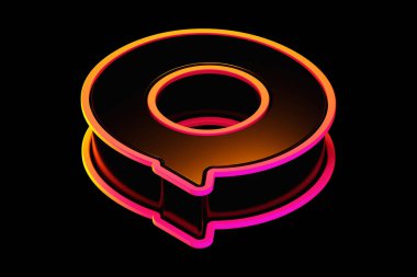 Q harfinin renkli neon efektli parlak siyahla 3 boyutlu izometrik çizimi. 3B canlı görüntüleme yazı tipi poster, web, reklam ve modern tasarım projeleri için uygundur.