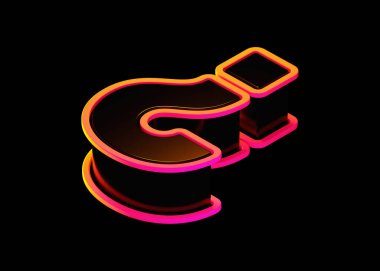 Siyahlı soru işareti sembolü. Üstten bakınca florasan turuncu-pembe çizgili. Isometric bakış açısı 3D görüntüleme yazı tipi poster, web, reklamcılık ve modern tasarım projeleri için uygundur.