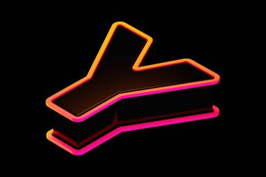 Isometric 3D Y harfi siyah ve floresan turuncu-pembe çizgili. 3B canlı görüntüleme yazı tipi poster, web, reklam ve modern tasarım projeleri için uygundur.