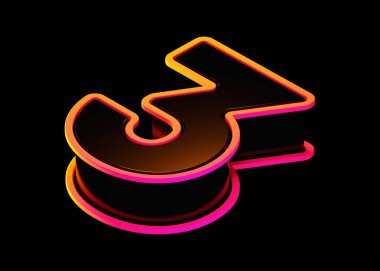 Fluo turuncu-pembe dış hatları olan 3 boyutlu siyah bir Isometric. Poster, web, reklam ve modern tasarım projeleri için 3B yazı tipi hazırlama