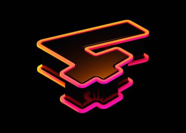 3 boyutlu Isometric 4 numara turuncu-pembe floresan gradyan ve siyah. 3D tipografi poster, web, reklam ve modern tasarım projeleri için uygundur