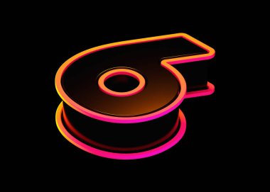 Parlayan pembe turuncu gradyan hatlı, siyahlı 6 numaralı yaratıcı 3D. Isometric 3D yorumlama, poster, web, reklam ve modern tasarım projeleri için uygun fütürist yazı tipi