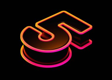 Renkli neon efektli, izometrik görüntüde 3D numara 5. 3D tipografi poster, web, reklam ve modern tasarım projeleri için uygundur