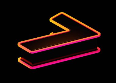Fluo turuncu-pembe çizgili, siyahlı Isometric 3D 7 numara. Poster, web, reklam ve modern tasarım projeleri için uygun 3D biçimlendirme yazı tipi uzanmak