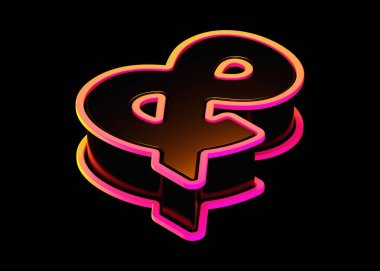 Isometric yazı tipi 3 boyutlu amper ve simge tasarımı siyah ve canlı turuncu-pembe. Poster, web, reklam ve modern tasarım projeleri için uygun yüksek kalite 3D görüntüleme yazı tipi.