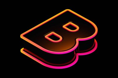 Renkli parlak efektli, izometrik görünümlü 3D harf B. 3B canlı görüntüleme yazı tipi poster, web, reklam ve modern tasarım projeleri için uygundur.