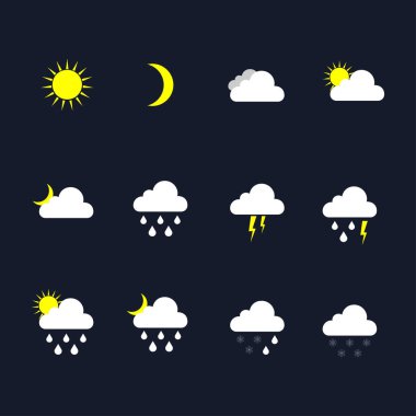 Hava durumu ikonlarının düz vektör tasarımı seti