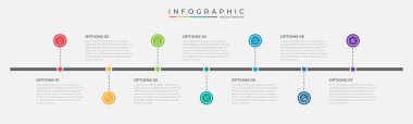 Infographic yol haritası tasarım şablonu. 7 Önemli İş Etkinliği İş Zaman Çizelgesi Yıllık İş Sunumu