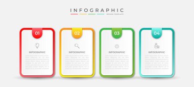 4 seçenekli ve basamaklı bilgi tasarımı. İş kavramı için bilgi grafikleri. Sunumlar için kullanılabilir iş akışı düzeni, bayrak, süreç, diyagram, akış şeması, bilgi grafiği, yıllık rapor.