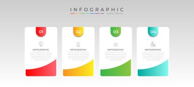 4 seçenekli ve basamaklı bilgi tasarımı. İş kavramı için bilgi grafikleri. Sunumlar için kullanılabilir iş akışı düzeni, bayrak, süreç, diyagram, akış şeması, bilgi grafiği, yıllık rapor.
