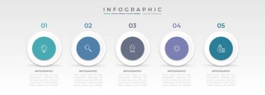 Infographic tasarım 5 seçenek veya basamaklı. İş kavramı için bilgi grafikleri. Sunumlar için kullanılabilir iş akışı düzeni, bayrak, süreç, diyagram, akış şeması, bilgi grafiği, yıllık rapor.