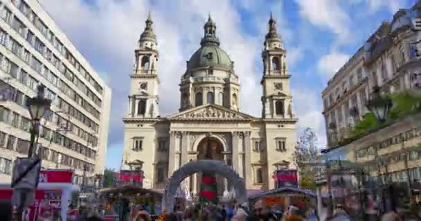 Budapest Hungary November 2023 Stephen Basilica Christmas Pavilions Hyper Lapse — Stock Video