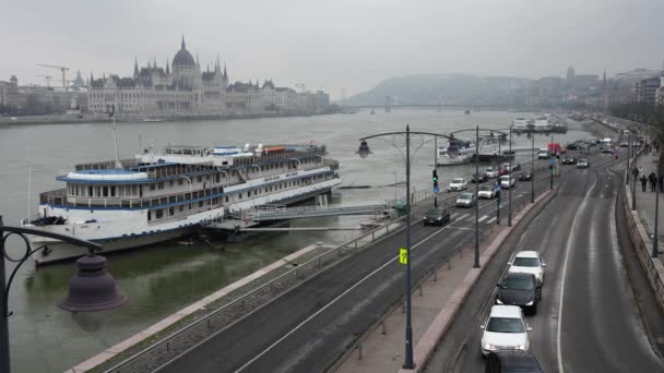 Budapešť Maďarsko Prosince 2023 Pohled Dálnici Angela Rotta Bem Zataženo — Stock video