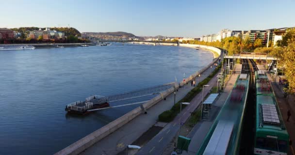 Будапешт Венгрия Ноября 2023 Года Вид Город Моста Ракоци Временной — стоковое видео