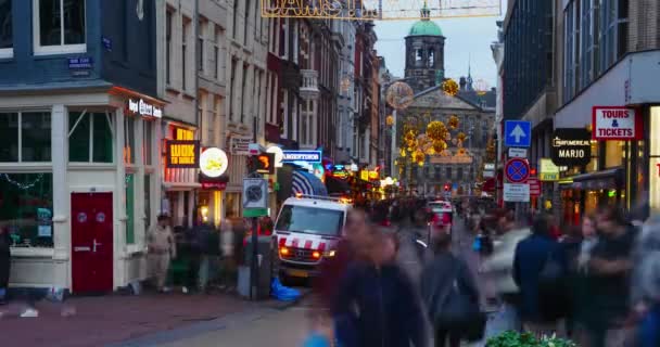 Oude Hoogstraat 1012 Amsterdam Netherlands December 2023 City Life Downtown — Stock Video