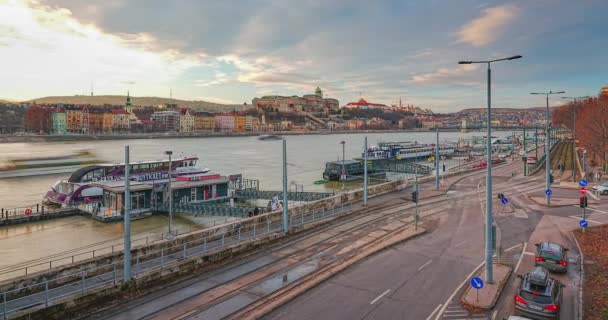 Budapešť Maďarsko Ledna 2024 Výhled Západ Slunce Margaretina Mostu — Stock video