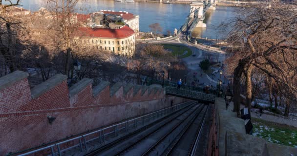 Budapest Ungern Januari 2024 Buda Slotts Funicular Hill Tidsfrist — Stockvideo