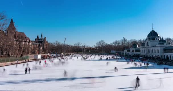 ハンガリーのブダペスト 2024年1月28日 シティパークアイスリンクでスケート タイムラプスビデオ — ストック動画