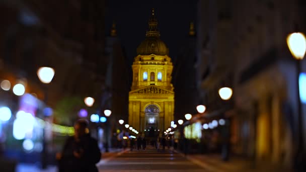 Budapeşte Macaristan Ocak 2024 Bulanık Kalabalık Stephen Bazilikası Nın Arka — Stok video