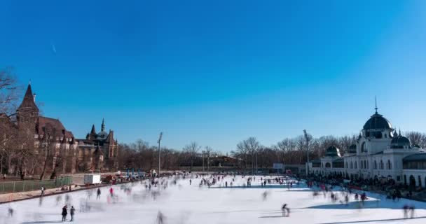 Budapeste Hungria Janeiro 2024 Pessoas Patinando City Park Ice Rink — Vídeo de Stock