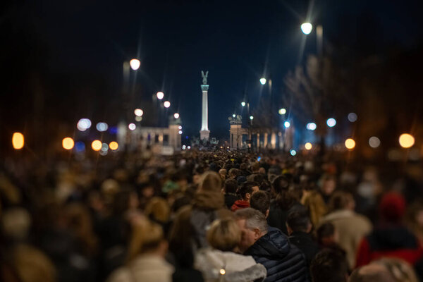 Budapest, Hungary - February 16, 2024: Tens of thousands protest in Budapest over sexual abuse case pardon