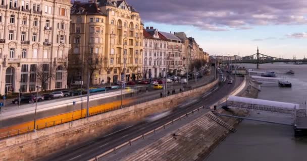 Budapeszt Węgry Lutego 2024 Widok Mostu Erzsebet Czas Mija Powiększ — Wideo stockowe