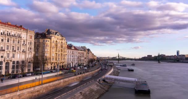 Будапешт Венгрия Февраля 2024 Года Вид Ландшафт Моста Эржебет Временной — стоковое видео
