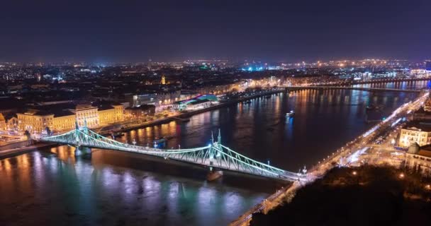 Budapešť Maďarsko Února 2024 Výhled Krajiny Noci Budapešť Vyhlídkové Paluby — Stock video