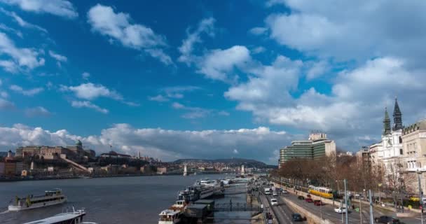 Budapest Magyarország 2024 Február Tájkép Erzsébet Hídról Időeltolódás Költözés — Stock videók