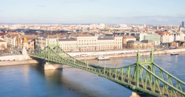 Вид Будапешт Высоты Птичьего Полета Фокус Сместился Белгородскую Область Мост — стоковое видео