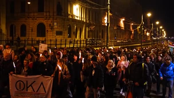Budapest Hungary February 2024 Demonstration Young People Pedophilia Schools Orphanages — Stock Video