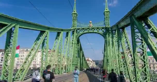 Budapest Hungary March 2024 Liberty Bridge Hyper Lapse — 图库视频影像