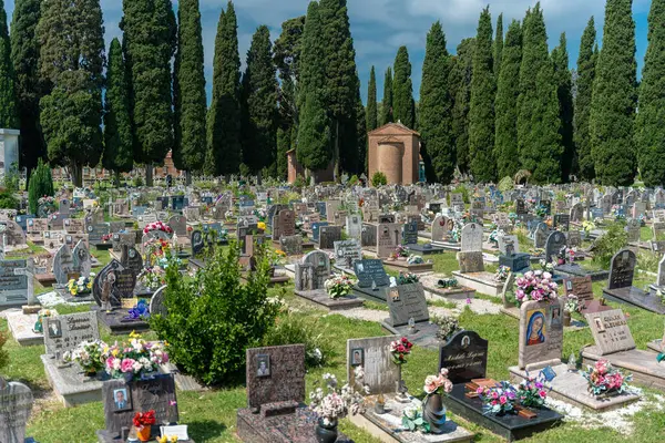 stock image Venice, Italy - June 04, 2024: Gravestones at cemetery San Michele. San Michele Island.