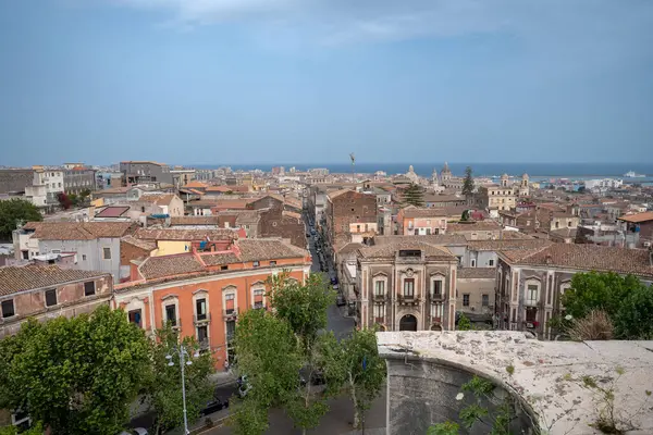 stock image Catania, Italy - May 18, 2024: Cityscape view from the observation deck on top of San Nicolo l'Arena church.