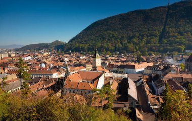 Brasov, Romania: Panoramic View of Brasov from Above, Highlighting the Beauty of Transylvania. clipart