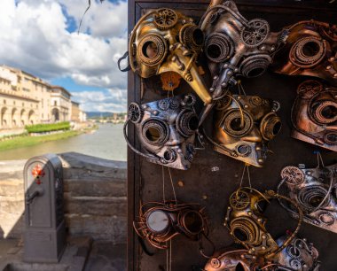 Florence, Italy - May 31, 2024: The Art of Steampunk Masks: Vintage Aesthetic and Innovation. clipart