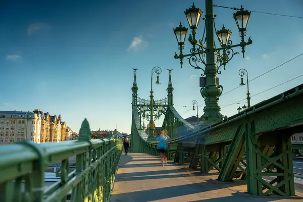 Budapeşte, Macaristan - 11 Ekim 2024: Budapeşte 'deki Özgürlük Köprüsü Yumuşak Sabah Işığıyla yıkandı.