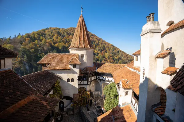 Bran, Romanya - 23 Ekim 2024: Drakula 'nın Kalesinin Ortaçağ Avlusu