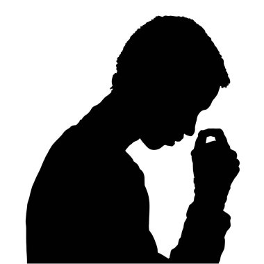 Düşünceli bir adamın silueti, kafa kafaya eğik ve yüz yüze, tefekkür ve içgözlem yapıyor..