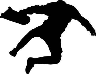 Havada kaykaycının silueti, dinamik bir numara yapıyor. Hareket, enerji ve beceri güçlü bir pozda yakalanır..