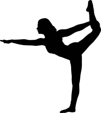 Yoga yapan bir kadının siyah silueti. Resim, çeşitli tasarım projeleri için ideal şeffaf bir arkaplan ile bir vektör illüstrasyonudur..