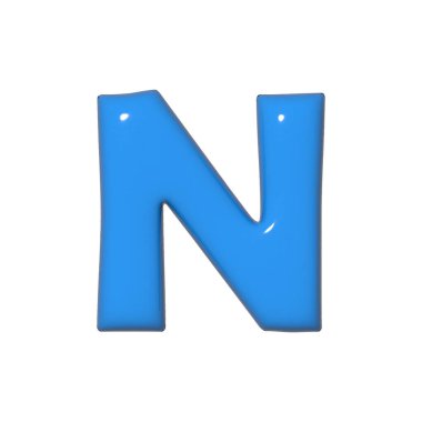 Parlak, parlak, mavi bir harf 'N' üç boyutlu formunu ve pürüzsüz yansıtıcı yüzeyini gösteren beyaz bir arkaplan karşısında duruyor. Basit ama çarpıcı.