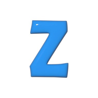 Parlak mavi renkli Z harfi, açık beyaz bir arkaplanda göze çarpar. Eğitsel ve yaratıcı projeler için ideal oyuncu tasarımı vardır.