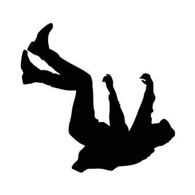 Soyut bir siluet, düşüşün ortasında kolları dışa doğru uzanan bir insanı tasvir eder. Şekil katıksız bir zıtlık yaratıyor. Krizin kavramsal tasviri, mücadele. 