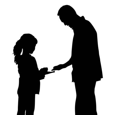 Bu siluet genç bir kıza bir şey veren bir adamı gösteriyor. Aydınlık bir arkaplan karşısındaki karanlık figürler, etkileşimi ve verme veya alma eylemini vurgular. Bu önemsemeyi temsil eder.