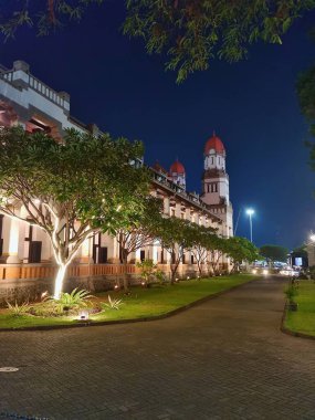 Semarang, Indonesia - Oct 11, 2024: Night picture of well preserved Dutch historical colonialism building in Indonesia clipart