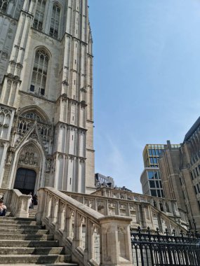 Brussels, Belgium - May 01, 2024: Front appearance of well preserved medieval church of Cathedral of St. Michael and St. Gudula clipart