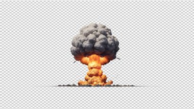 Şeffaf arka planda ateş ve alevlerle birlikte atomik patlama. Nükleer Patlama.