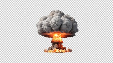 Şeffaf arka planda ateş ve alevlerle birlikte atomik patlama. Nükleer Patlama.